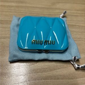 Miu Miu Light Blue compact mirror with Fabric Pouch